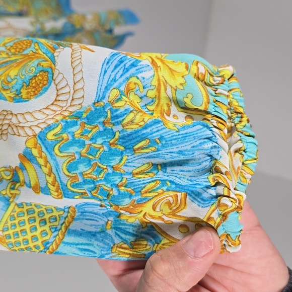 {Caché} Women’s Blouse Multicolor Tassel Print Tie Cold Shoulder Blouse - Size S - Picture 8 of 12